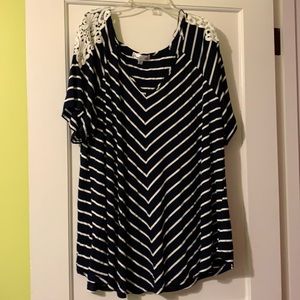 Black and white stripes with beautiful lace shoulder details